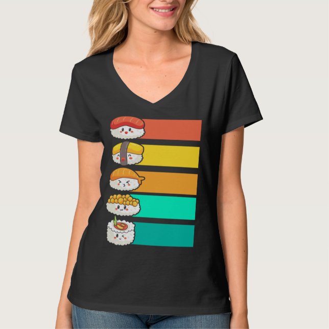 Colorful Sushi Japanese Food Sashimi T Shirt (Framsida)