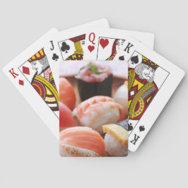 Colorful Sushi Selection on Wooden Plate Casinokort