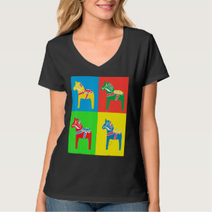 Colorful Swedish Dala Horses Dalecarlian Horse Squ T Shirt