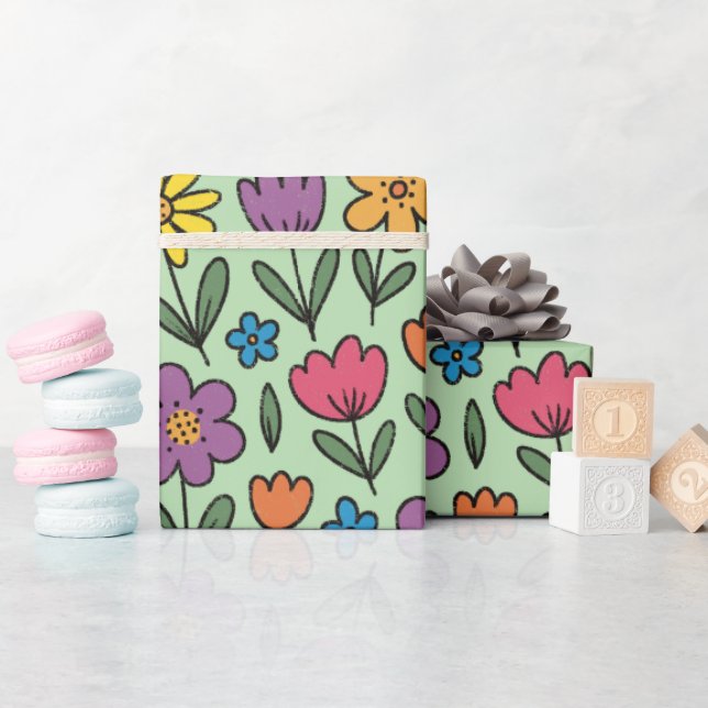 Colorful Sweet Spring Flowers Wrapping Paper Roll Presentpapper (Baby Shower)