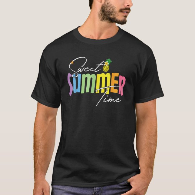Colorful Sweet Summer Time Graphic  Pineapple Vaca T Shirt (Framsida)