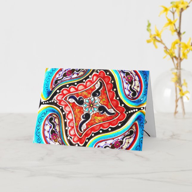 Colorful Talavera Mexico Hälsning Kort (Gul blomma)