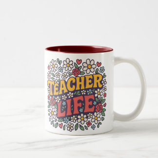 Colorful Teacher Life Mug – Retro Floral Design fo Två-Tonad Mugg