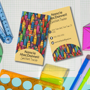 Colorful Teacher Tutoring Crayon Mönster Visitkort