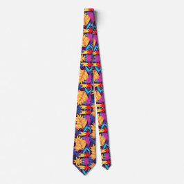 Colorful tie featuring a vibrant tropical design slips