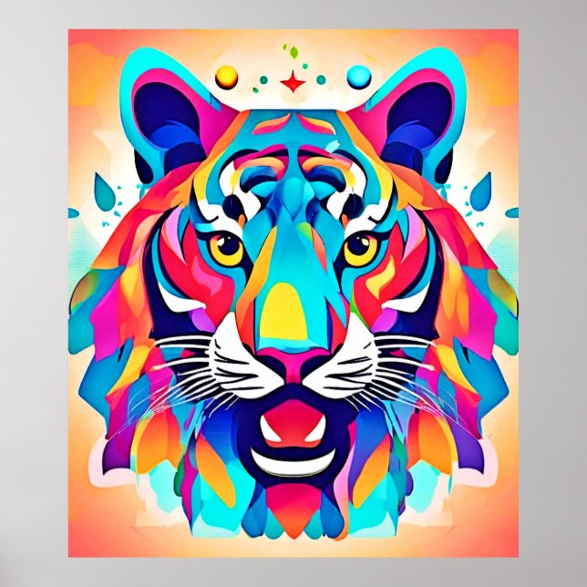 Colorful Tiger Ansikte Art Poster (Framsidan)