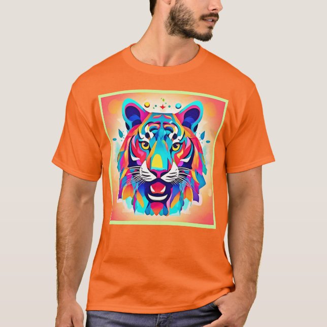 Colorful Tiger Ansikte Art T Shirt (Framsida)