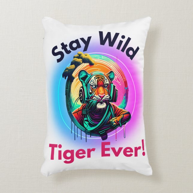 Colorful Tiger Ansikte Prydnadskudde (Framsidan(Vertikal))