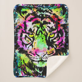 Colorful Tiger Head - Tiger Sherpa Blanket