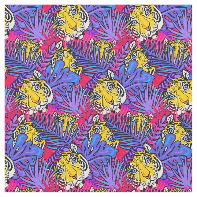 Colorful Tiger Jungle Mönster Tyg (Närbild)