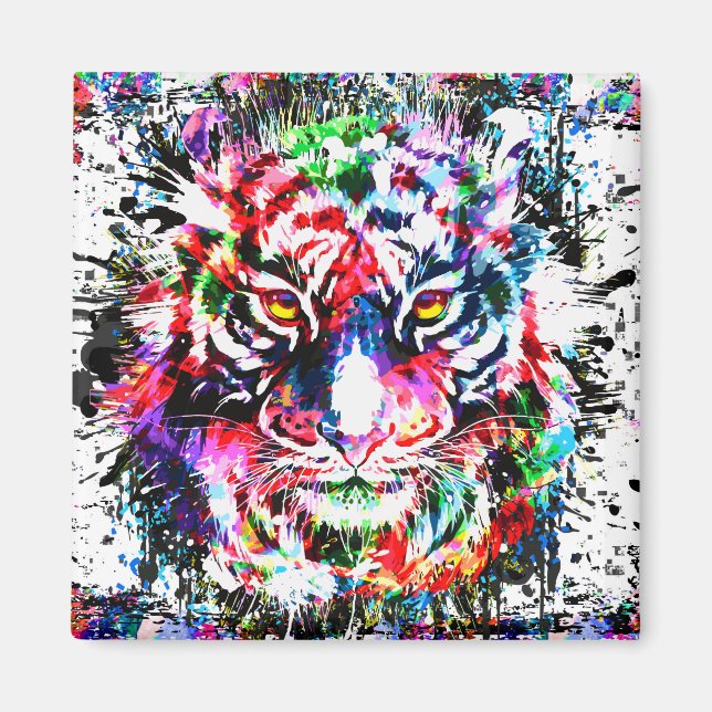 Colorful Tiger Teckning Magnet - Abstrakt Art Tige (Framsidan)