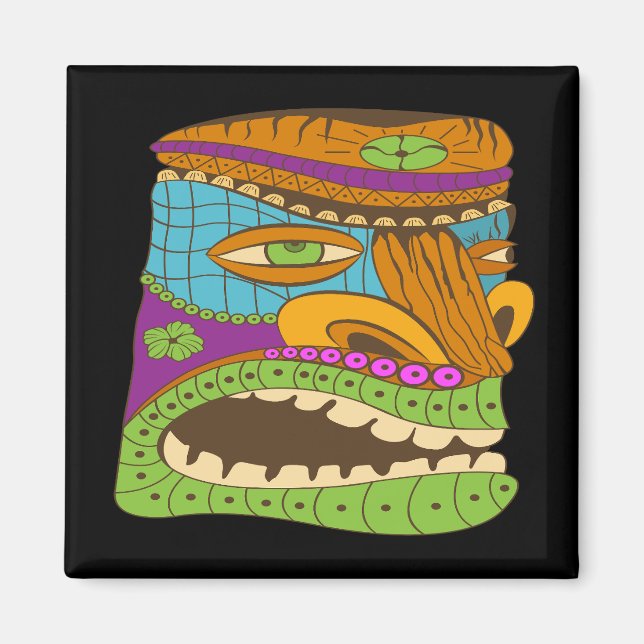 Colorful Tiki Head i Exotic Mood, Funny Black Magnet (Framsidan)