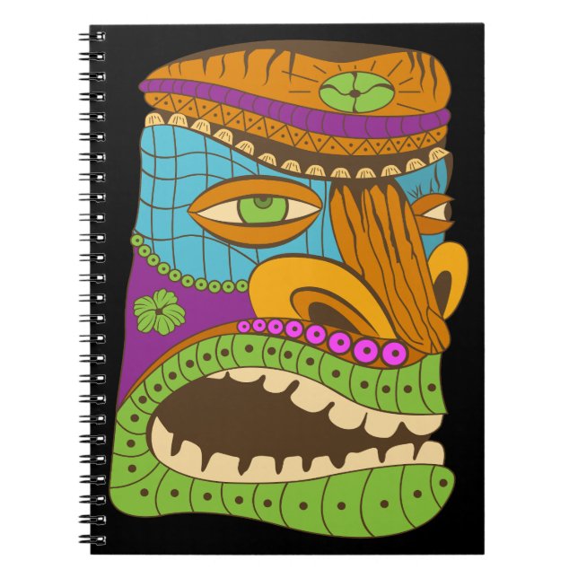 Colorful Tiki Statue in Exotic Mood, Funny Black Anteckningsbok (Framsidan)