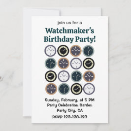 Colorful Time Clock Pattern Watchmaker Birthday Inbjudningar