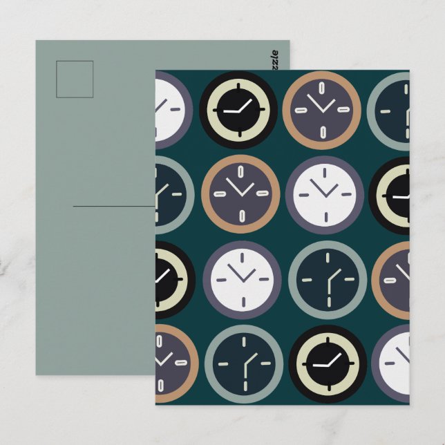 Colorful Time Clock Pattern Watchmaker  Vykort (Fram/baksida)