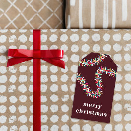 Colorful Tinsel Garland Merry Christmas Gift Tag Presentetikett