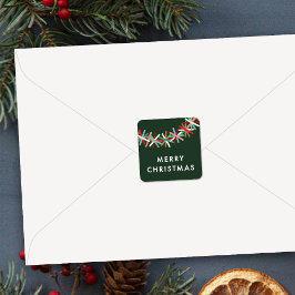 Colorful Tinsel Garland Merry Christmas Sticker Fyrkantigt Klistermärke