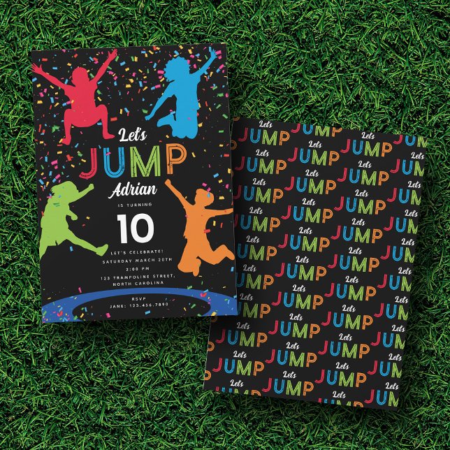 Colorful Trampoline Park Jump Barns födelsedag Par Inbjudningar (Colorful Trampoline Park Jump Kids Birthday Party Invitation)