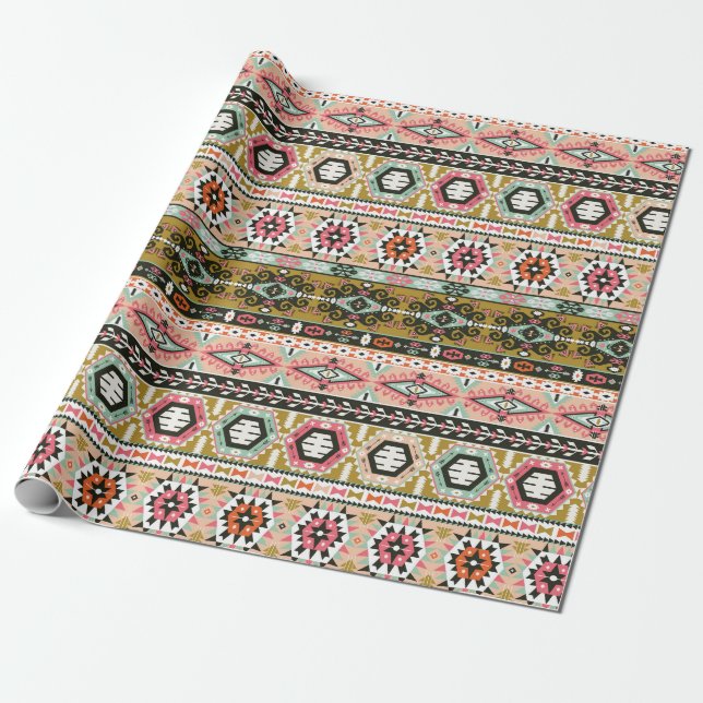 Colorful Tribal Aztec Mönster Boho Geometric Presentpapper (Utrullad)