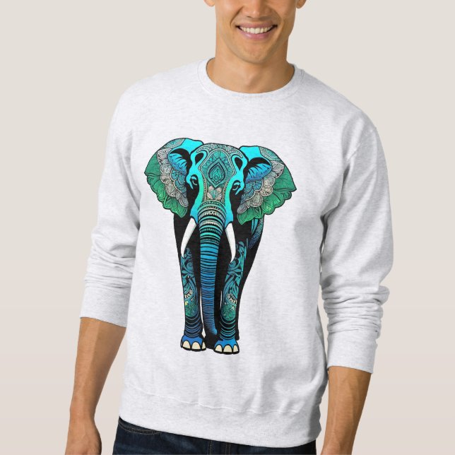 Colorful Tribal Elephant - Artistic Wildlife Lång Ärmad Tröja (Framsida)