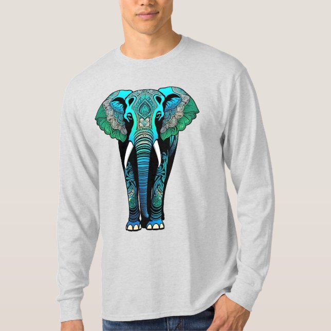 Colorful Tribal Elephant - Artistic Wildlife T Shirt (Framsida)