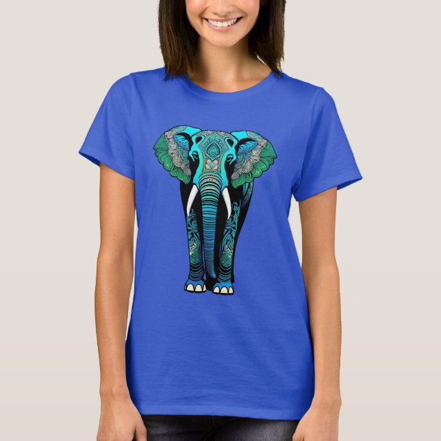 Colorful Tribal Elephant - Artistic Wildlife T Shirt (Framsida)