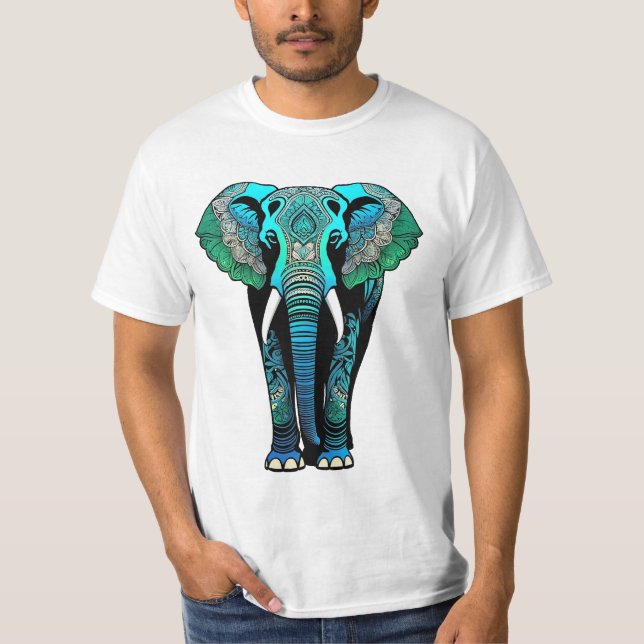 Colorful Tribal Elephant - Artistic Wildlife T Shirt (Framsida)