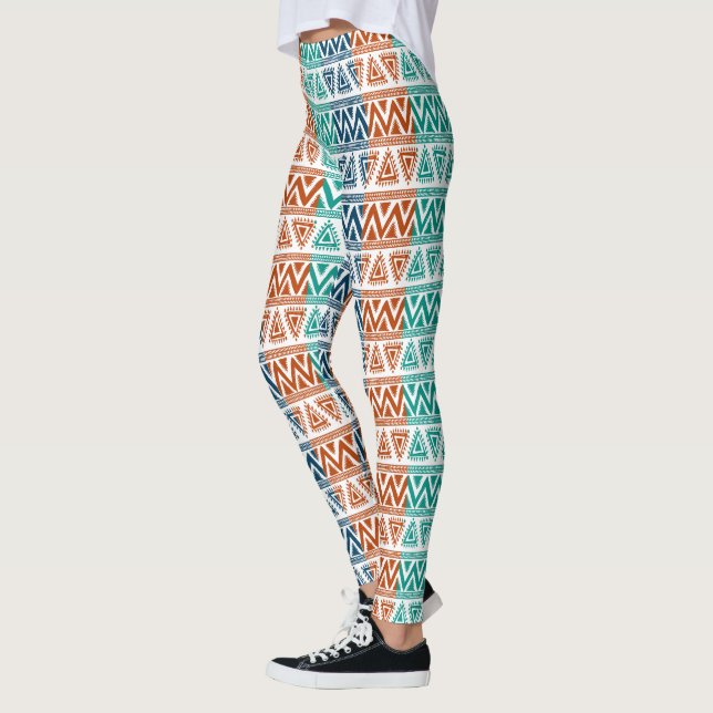 Colorful Tribal Geometric Mönster Leggings (Vänster)