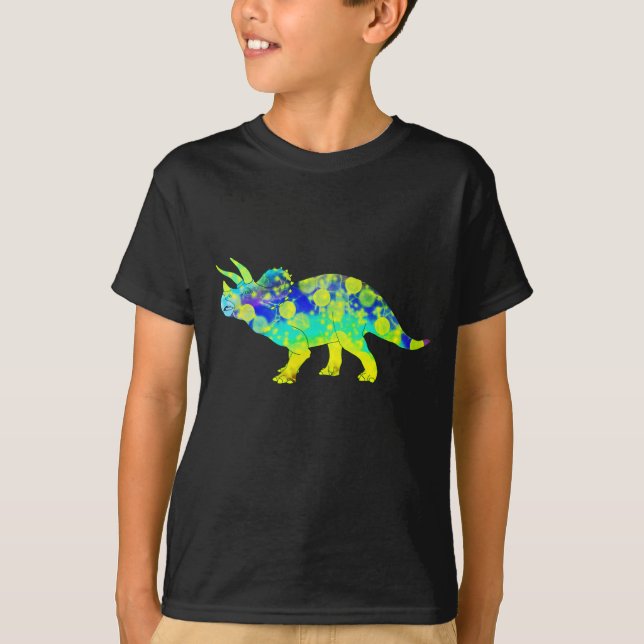 Colorful Triceratops Psychedelic Dinosaur Art T Shirt (Framsida)