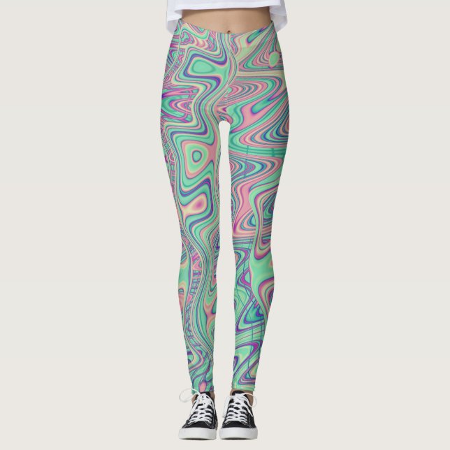Colorful Trippy Acid Resa Digital Abstrakt Art Leggings (Framsida)