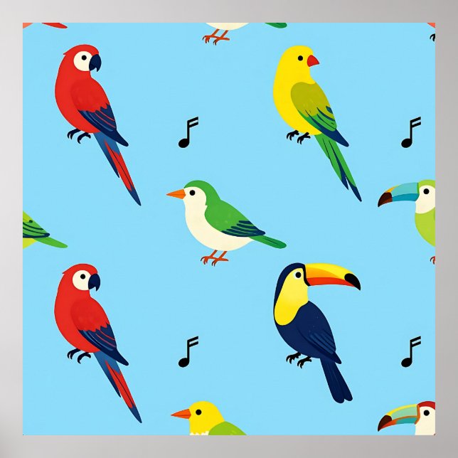 Colorful Tropical Birds Pattern Poster (Framsidan)
