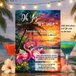 Colorful Tropical Flamingo Wedding Reception Photo Inbjudningar
