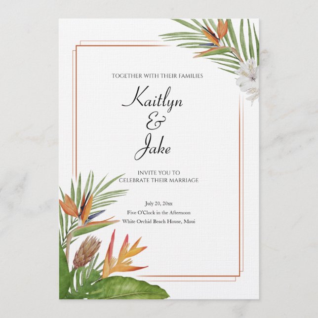 Colorful Tropical Floral Wedding Invitation Inbjudningar (Framsida)