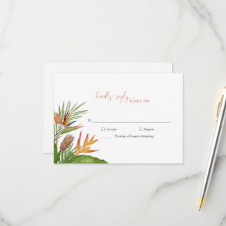 Colorful Tropical Floral Wedding RSVP OSA Kort