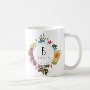 Colorful Tropical Flowers Bouquet Monogram Kaffemugg
