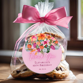 Colorful Tropical Flowers Disco Balls Neon Glow Runt Klistermärke