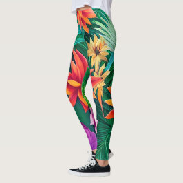 Colorful Tropical Flowers Mönster Leggings