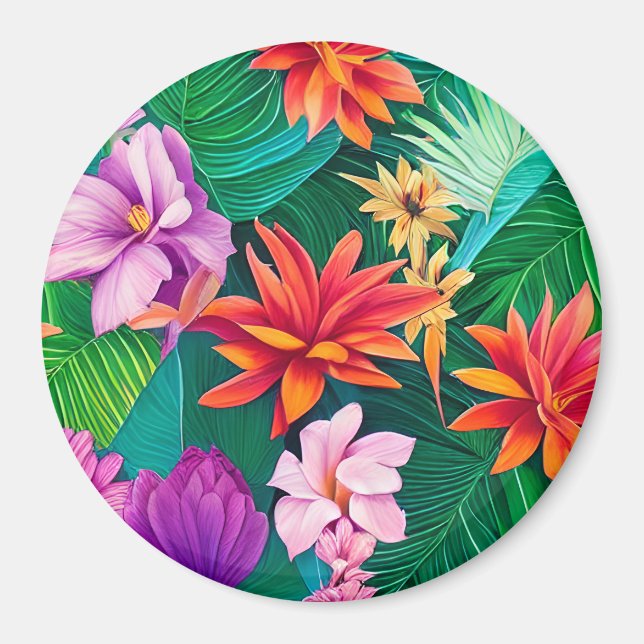 Colorful Tropical Flowers Mönster Magnet (Framsidan)