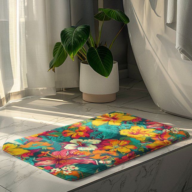 Colorful Tropical Flowers Pattern Badrumsmatta (Skapare uppladdad)