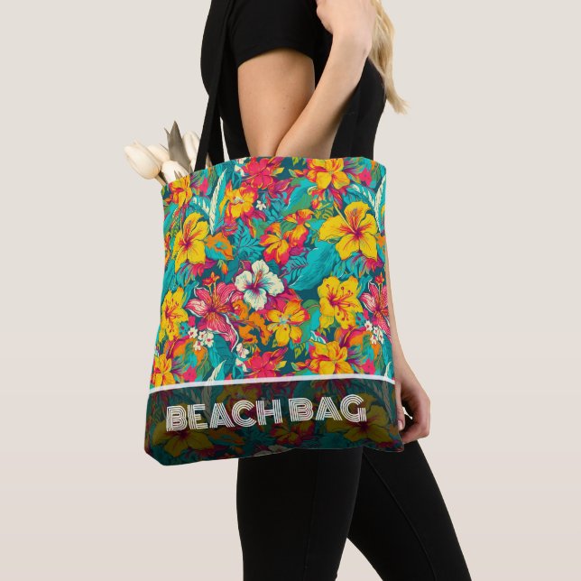 Colorful Tropical Flowers Pattern Tygkasse (Närbild)