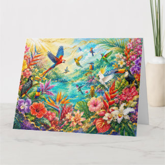 Colorful Tropical Garden Birds & Exotic Flowers| Kort