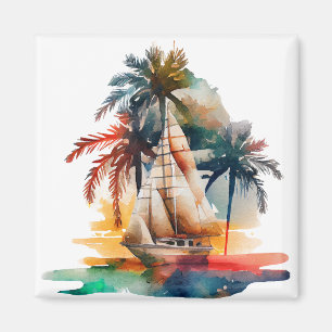 Colorful Tropical Handflatan och Sailboat Magnet