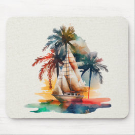 Colorful Tropical Handflatan och Sailboat Mousepad Musmatta