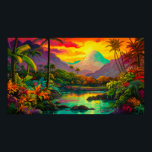 Colorful Tropical Island Paradise   Poster<br><div class="desc">Vibrant,  beautiful and colorful tropical island scene with palm trees,  tropical plants,  with Hawaiian style island paradise theme.</div>