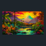 Colorful Tropical Island Paradise   Poster<br><div class="desc">Vibrant,  beautiful and colorful tropical island scene with palm trees,  tropical plants,  with Hawaiian style island paradise theme.</div>