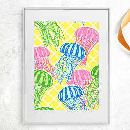 Colorful Tropical Jellyfish Mönster Poster