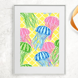 Colorful Tropical Jellyfish Mönster Poster
