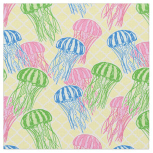 Colorful Tropical Jellyfish Mönster Tyg
