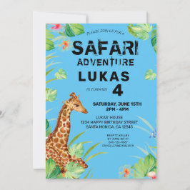 Colorful Tropical Jungle Safari Giraffe Birthday Inbjudningar