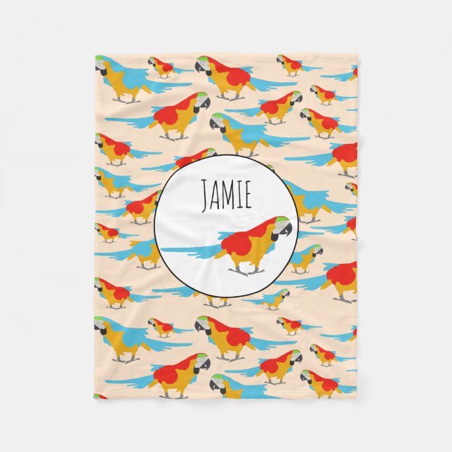 Colorful Tropical Macaw Mönster Fleecefilt (Framsidan)